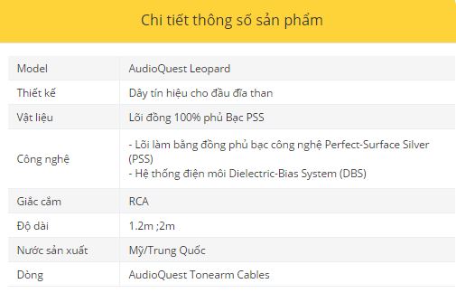 Day tin hieu AudioQuest Leopard thong so ky thuat