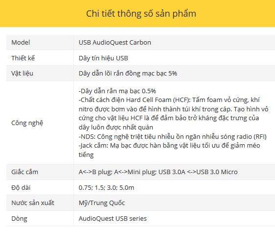 Day tin hieu USB A- B AudioQuest Carbon