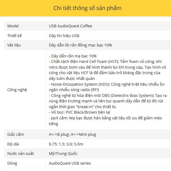 Day tn hieu USB A- B AudioQuest Coffee