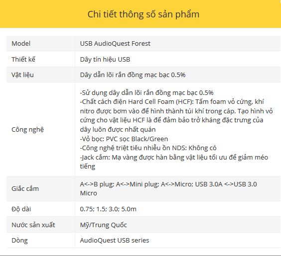 Day tin hieu USB A- B AudioQuest Forest