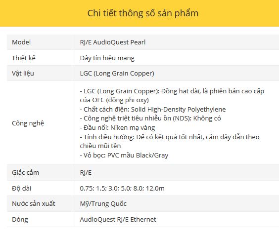 Day tin hieu mang RJ/E AudioQuest Pearl