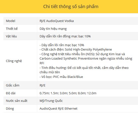 Day tin hieu mang RJ/E AudioQuest Vodka