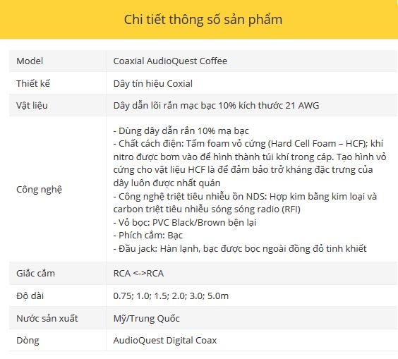 Day tin hieu Coaxial AudioQuest Coffee