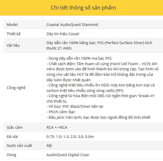 Day tin hieu Coaxial AudioQuest Diamond