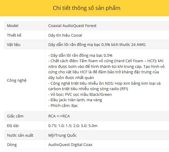Day tin hieu Coaxial AudioQuest Forest