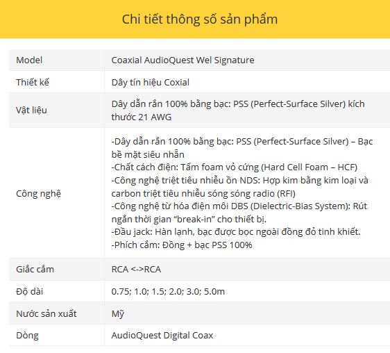 Day tin hieu Coaxial AudioQuest Wel Signature
