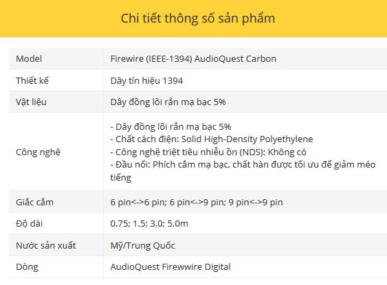 Day tin hieu Firewire (IEEE-1394) AudioQuest Carbon