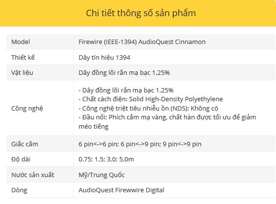 Day tin hieu Firewire (IEEE-1394) AudioQuest Cinnamon