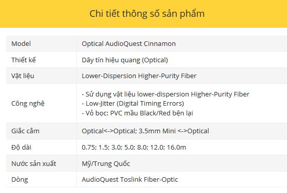 Day tin hieu Optical AudioQuest Cinnamon
