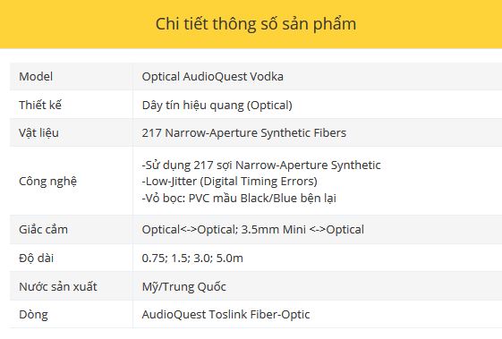 Day tin hieu Optical AudioQuest Vodka